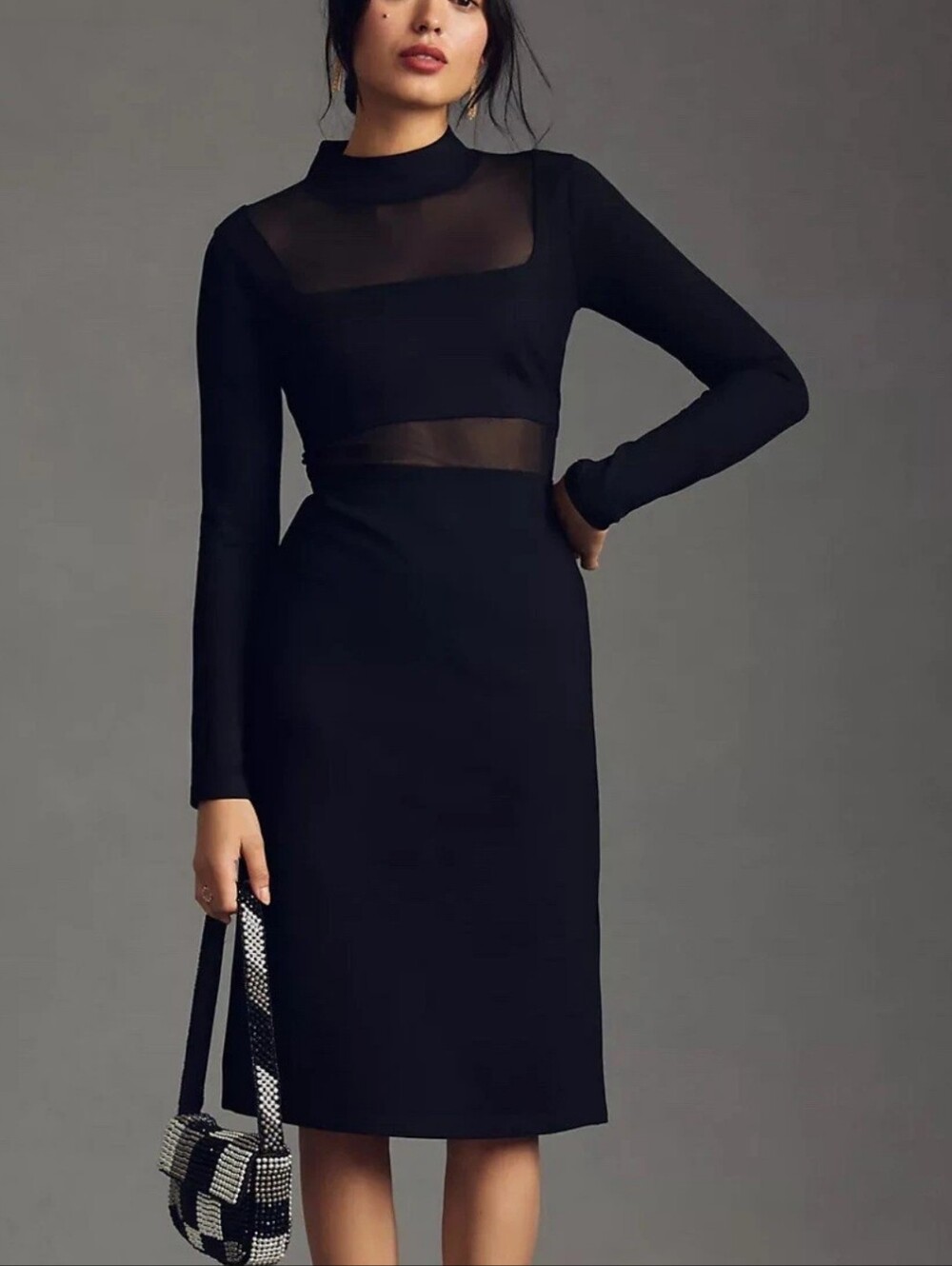 New NWT Anthropologie Maeve Sheer Side-Slit Midi Dress Black Size X-Large